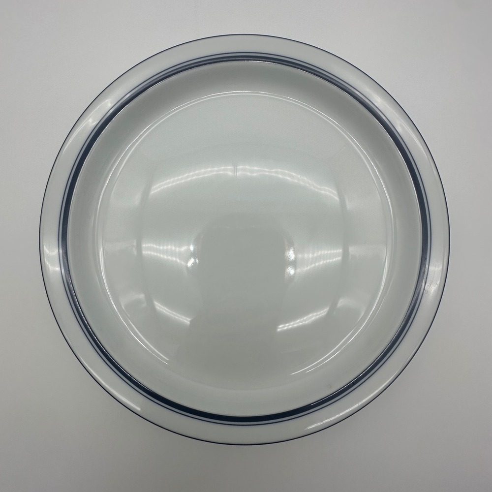 Dansk Bistro Dinner Plate White with Blue Bands Navy Trim 10.25 Inch Ceramic